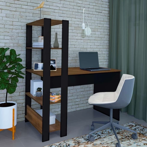 Charms Rustic Black Study & Work Desk with Shelves Multipurpose Table – Black, Rustic - Image 4