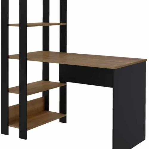 Charms Rustic Black Study & Work Desk with Shelves Multipurpose Table – Black, Rustic