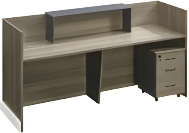 SMTE Modern Wooden Reception Desk Office Table – Dark Brown - Image 2
