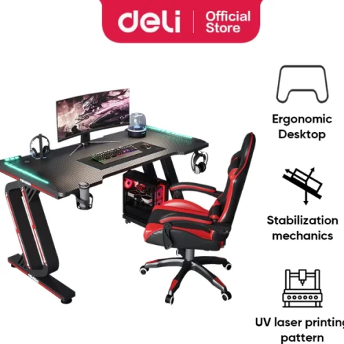 Deli Gaming Table With RGB Lights Multipurpose Table – Black
