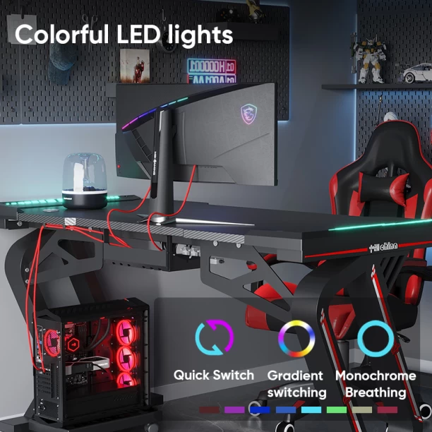 Deli Gaming Table With RGB Lights Multipurpose Table – Black - Image 4