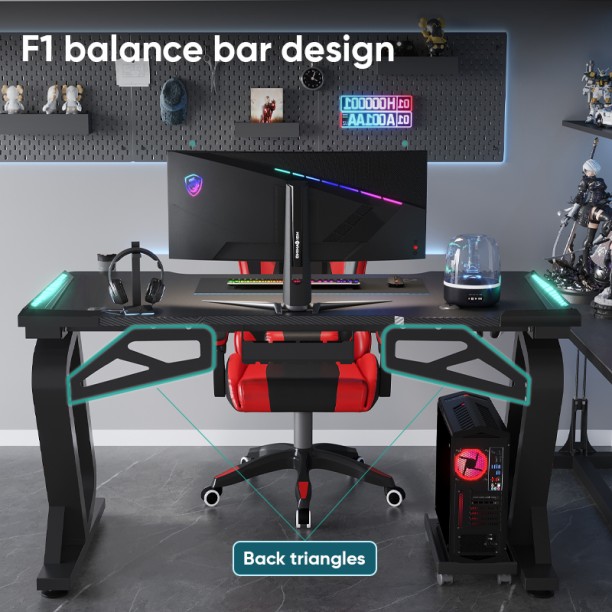 Deli Gaming Table With RGB Lights Multipurpose Table – Black - Image 5