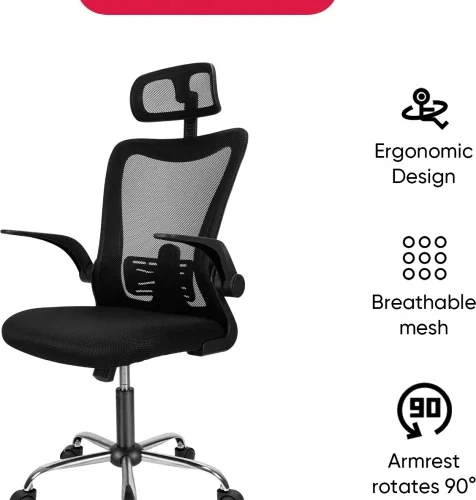 Deli Stationery Office Chair with headrest Office Adjustable Arm Chair – Black