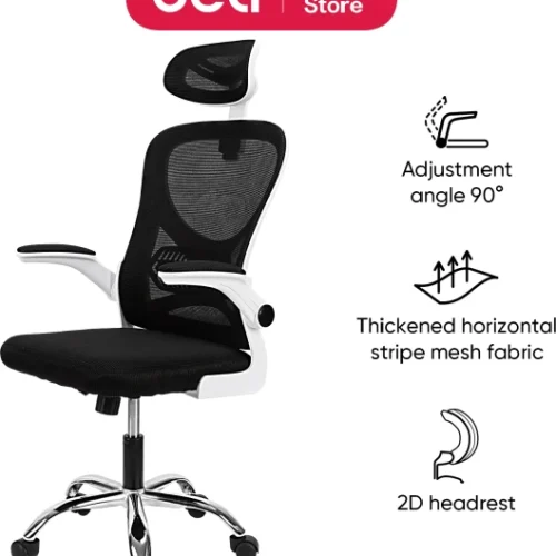 Deli Stationery Office Chair with headrest Office Adjustable Arm Chair – Black, White
