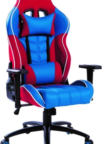 TOCC CH7000BLUERED Office Adjustable Arm Chair – Blue PU and Red Fabric