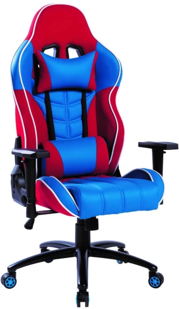 TOCC CH7000BLUERED Office Adjustable Arm Chair – Blue PU and Red Fabric