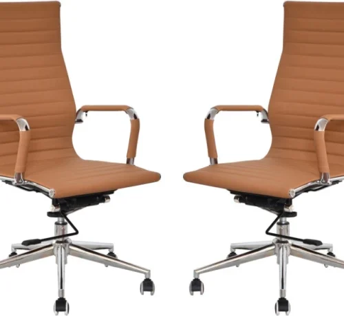 TOCC Ribbed High Back Office Chairs - Set of 2 Office Executive Chair – Camel