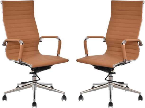 TOCC Ribbed High Back Office Chairs - Set of 2 Office Executive Chair – Camel