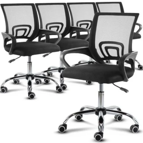 Aay Thing 5 Pcs Office Chairs Set Mid Back Chairs Ergonomic Computer Chairs Office Adjustable Arm Chair – black