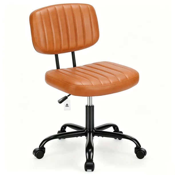 Topika PU Leather Office Chair, Height Adjustable, Armless Swivel Chair Office Visitor Chair – Brown