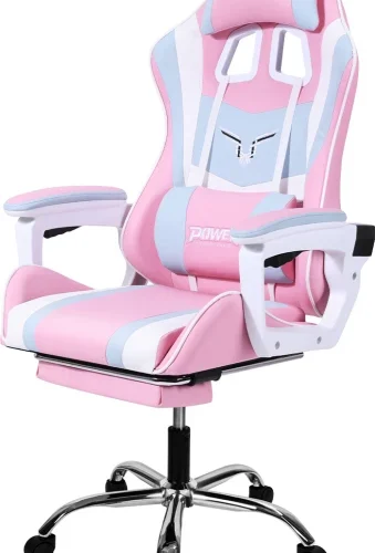 Power Gaming chair Office Adjustable Arm Chair – Pink white