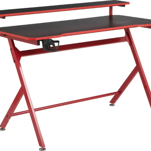 anchor 2 Tier Computer Gaming Office Desk Table 120x60 Headphone Cup Holder Multipurpose Table – Red, Black