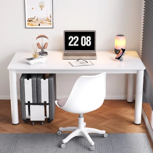 deli 100×60cm Wooden Top, Steel Frame Office Table – White, Chair Included
