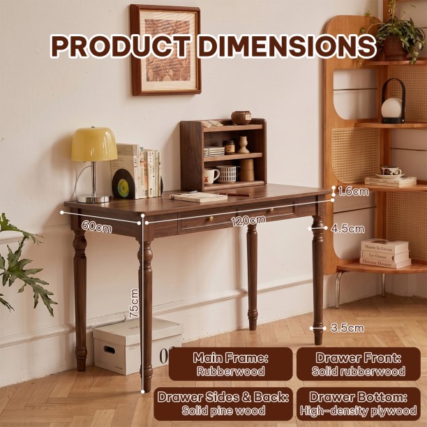 Topika Wood Office Desk With 2 Drawers, Walnut Solid Wood Table Study Table – Brown - Image 5