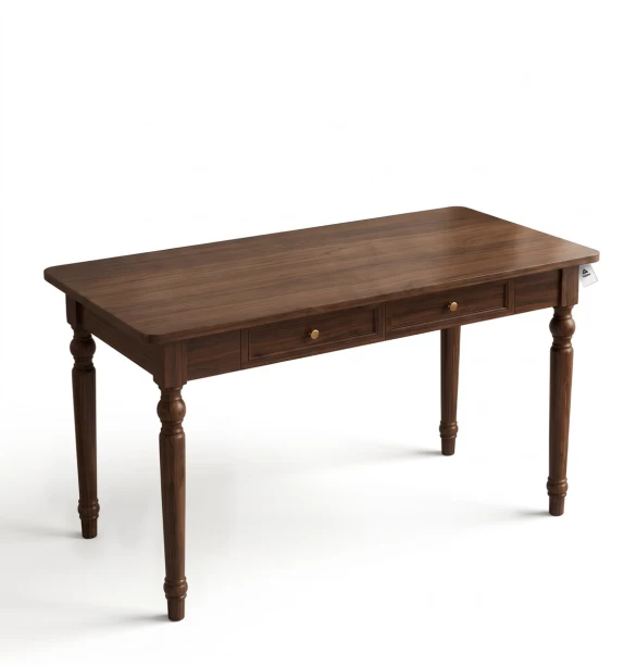 Topika Wood Office Desk With 2 Drawers, Walnut Solid Wood Table Study Table – Brown