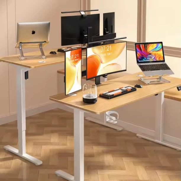 GameTech Height Adjustable Electronic Standing Office Table – Oak White - Image 3