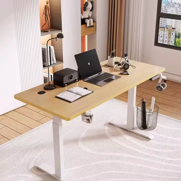 GameTech Height Adjustable Electronic Standing Office Table – Oak White - Image 2