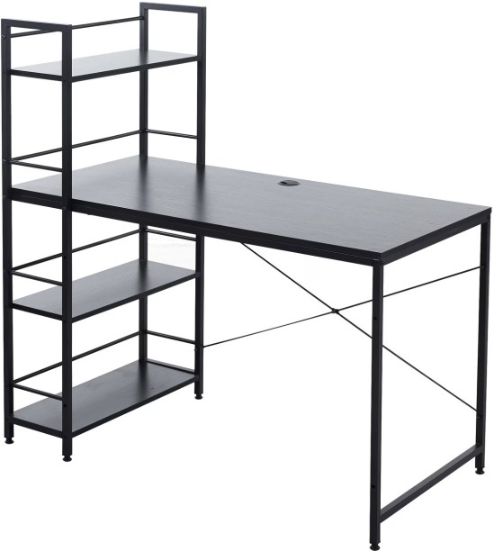 HOMEVALUE Tobi Black Freestanding Retro Wood Grain Desk with Bookshelf Study Table - Image 3