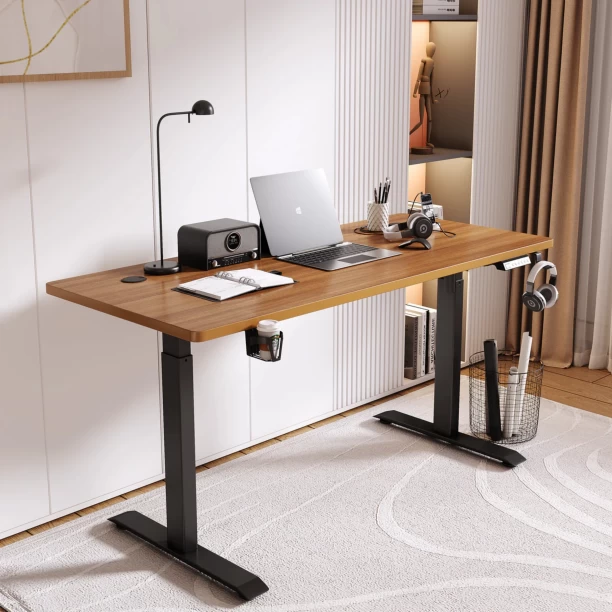 GameTech Height Adjustable Electronic Standing Office Table – Walnut - Image 2
