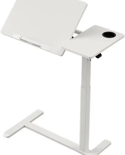 Heartdeco Height Adjustable & Foldable Overbed Table with Gas Spring Riser Study Table – white