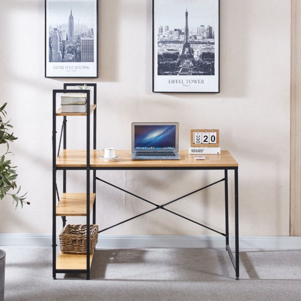 Deals online Computer Desk Storage Shelf Office Student Desk Study Table – Grey Wood - Image 3