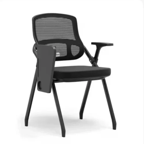 Durable Furniture GOF Furniture Alina Folding Training Chair with Integrated Writing Board & Breathable Mesh Back Office Adjustable Arm Chair – Black