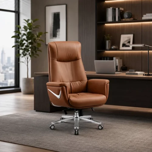 GOF Furniture A1921 Larole Executive Office Chair – Brown PU Leather High Back Chair