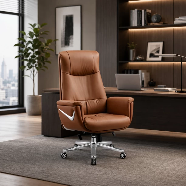 GOF Furniture A1921 Larole Executive Office Chair – Brown PU Leather High Back Chair