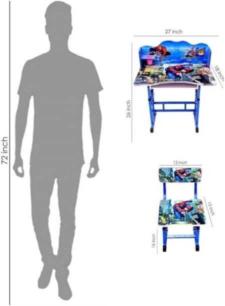 PSM13 Children's Animated Desk And Chair Set - Height Adjustable Blue Study Table – Blue, Chair Included - Image 4