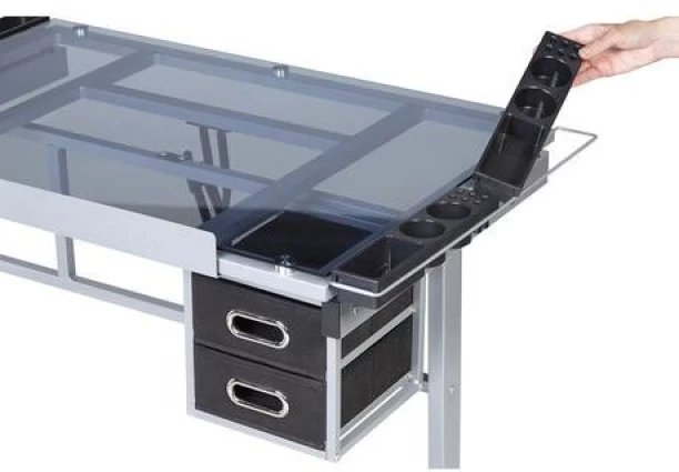 innolife Glass Drawing Table - Drafting Table with Storage - Technical drawing desk Adjustable Drawing Desk -Rolling Art Craft Station -Writing Work Table with Drawers Office Table – White, Black - Image 2