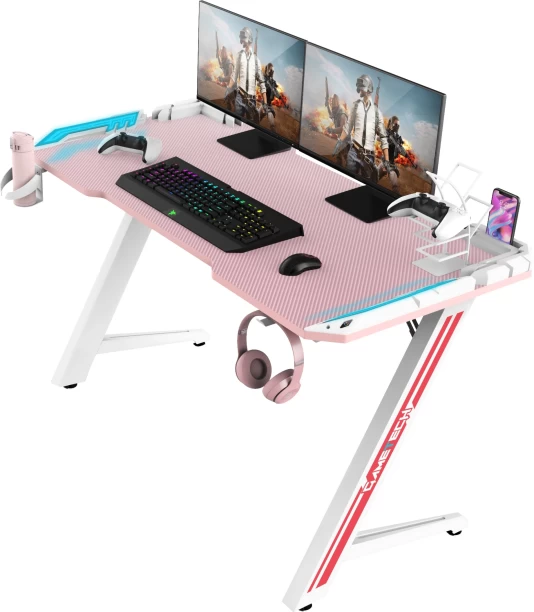 GameTech Gaming LED Study Table – Pink White - Image 3