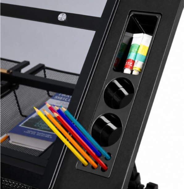 Innolife Glass Top Drawing Desk/Art Workstation Drafting Table with Storage & Stool Multipurpose Table – Black, Chair Included - Image 7