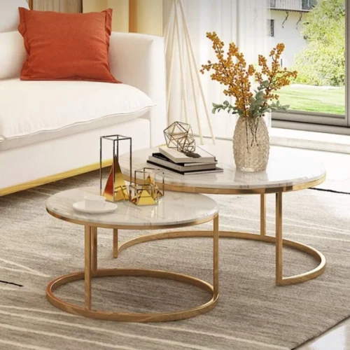 OCEAN OASIS 2 PIECE COFFEE TABLE WITH TEMPERED GASS TOP Multipurpose Table – WHITE MARBLE DESIGN