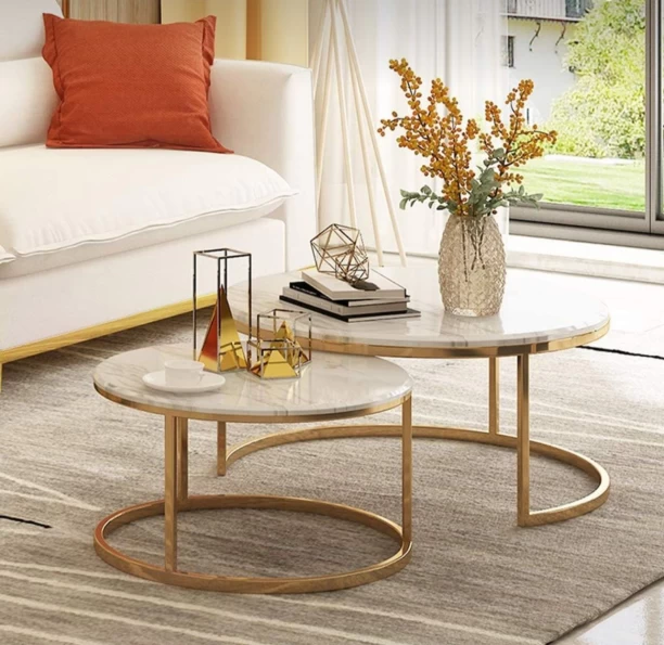 OCEAN OASIS 2 PIECE COFFEE TABLE WITH TEMPERED GASS TOP Multipurpose Table – WHITE MARBLE DESIGN
