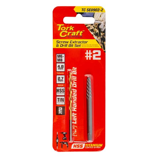 TORK CRAFT 2pce Screw Extractor & Drill Bit Set No.2