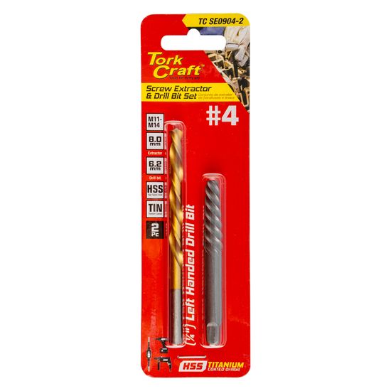 TORK CRAFT 2Pce Screw Extractor & Drill Bit Set No. 4