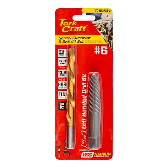 TORK CRAFT 2Pce Screw Extractor & Drill Bit Set No. 6