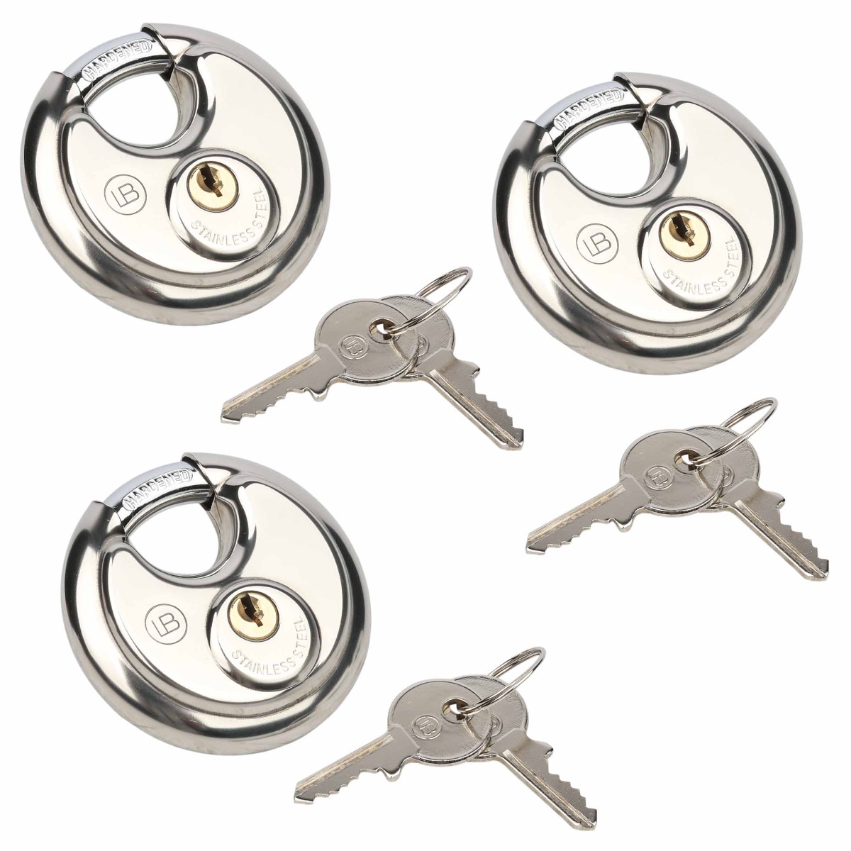 L & B 70mm 3pce Stainless Steel Discus Padlock