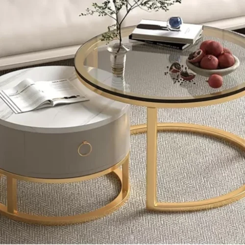 The Green Bliss Boutique CLEAR GLASS ROUND NESTLING COFFEE TABLE Multipurpose Table – CLEAR, GOLD, GREY