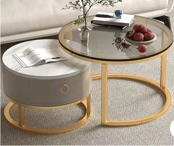 The Green Bliss Boutique CLEAR GLASS ROUND NESTLING COFFEE TABLE Multipurpose Table – CLEAR, GOLD, GREY