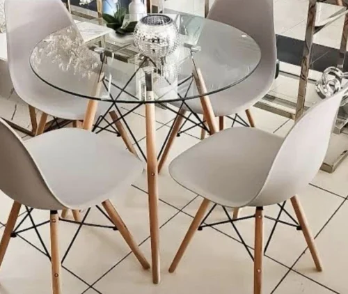 THE GREEN BLISS BOUTIQUE ROUND TABLE & 4 BEIGE CHAIRS Multipurpose Table – BEIGE, WOODEN, Chair Included