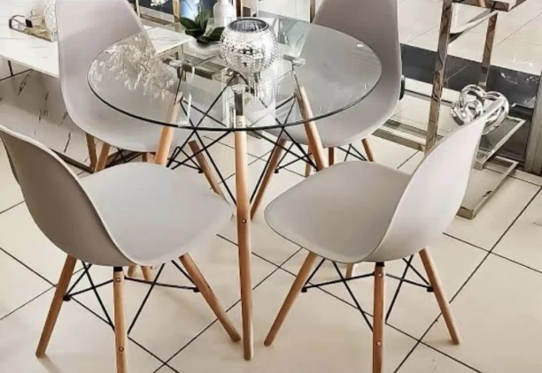 THE GREEN BLISS BOUTIQUE ROUND TABLE & 4 BEIGE CHAIRS Multipurpose Table – BEIGE, WOODEN, Chair Included
