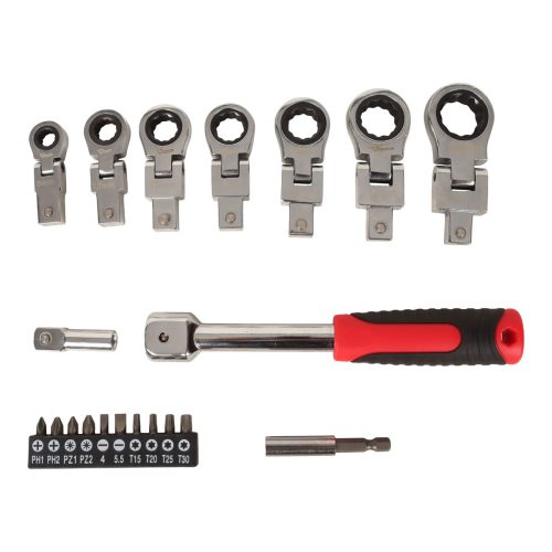 20Pce Flex Ratchet Head Wrench Set (8, 10, 12, 13, 14, 17, 19 Incl. S/D Bits)