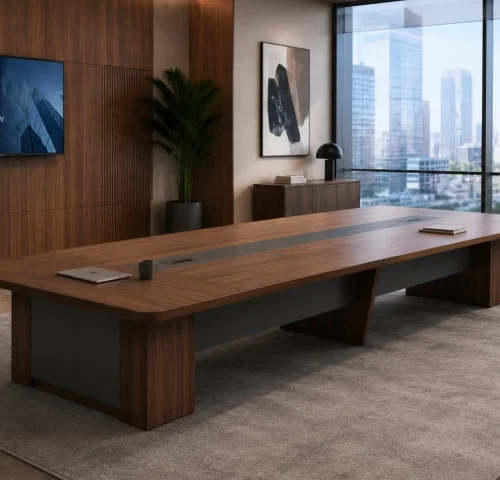HOD Linear Core 4.8m 16-18 Seater Executive Boardroom Conference Table – Dark Walnut, Grey