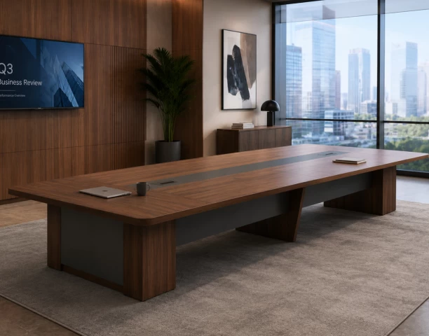 HOD Linear Core 4.8m 16-18 Seater Executive Boardroom Conference Table – Dark Walnut, Grey