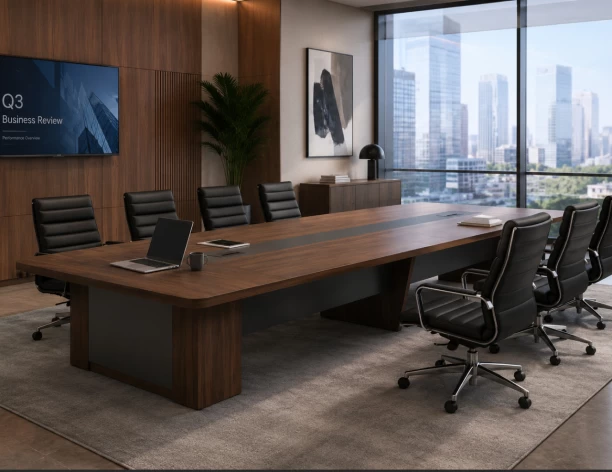 HOD Linear Core 4.8m 16-18 Seater Executive Boardroom Conference Table – Dark Walnut, Grey - Image 2
