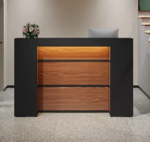 ITASS Deco Kimmy Reception Desk Black Office Table – Black Satin Finish