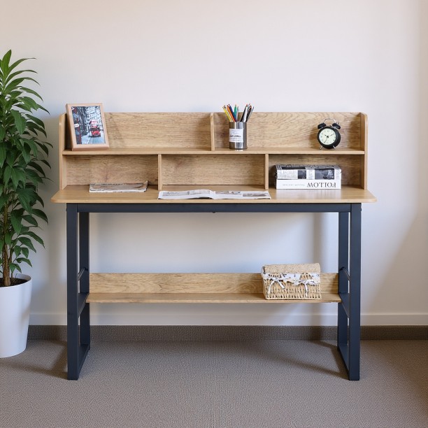 Office Pro Ashford Workstation Desk with Storage Compartments Multipurpose Table – Wild Oak - Image 5
