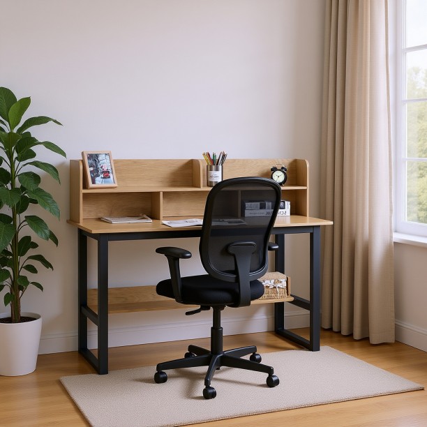 Office Pro Ashford Workstation Desk with Storage Compartments Multipurpose Table – Wild Oak - Image 6