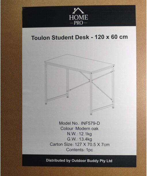 Home Pro Toulon Office & Student Desk - 120 x 60cm Study Table – Modern Oak - Image 7